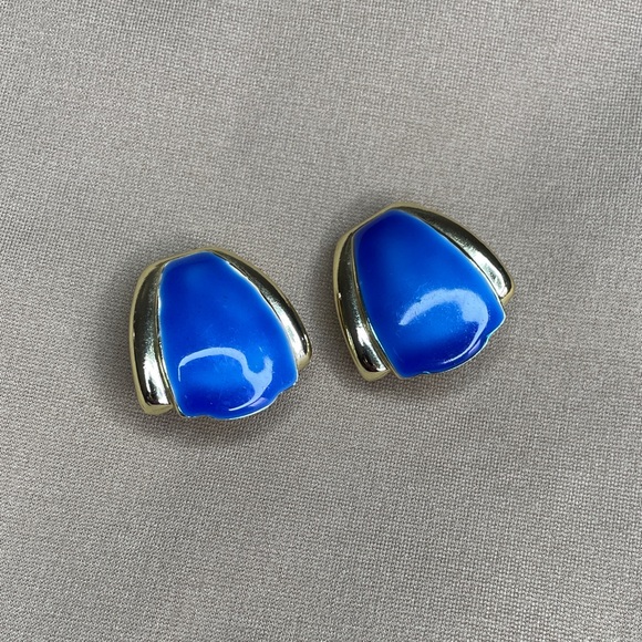 no name Jewelry - Vibrant Blue and Gold Earrings - perfect condition! Looks from 80’s or 90’s!